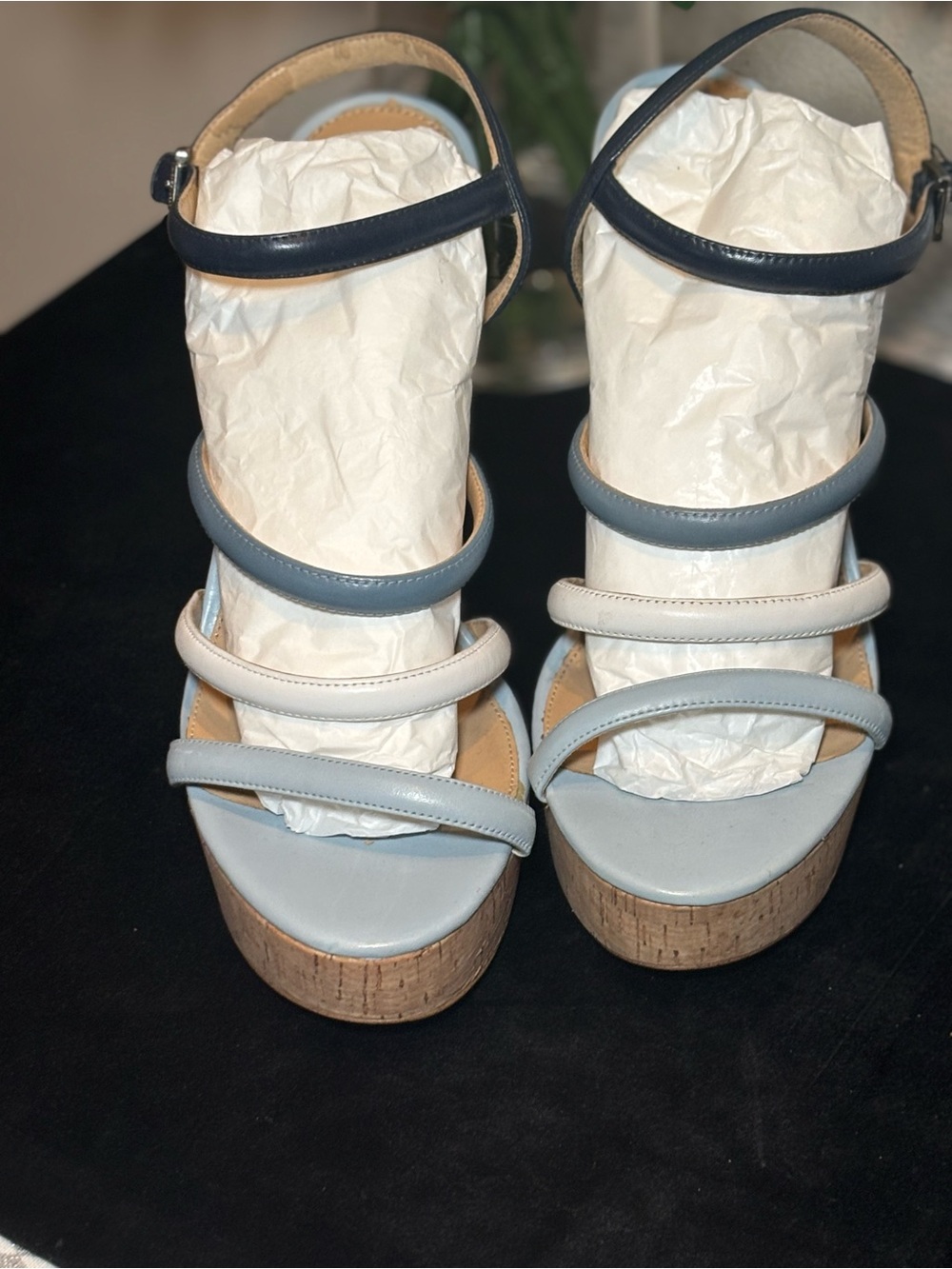 Michael Kors Multi-Blue & White Cork Platform Sandals